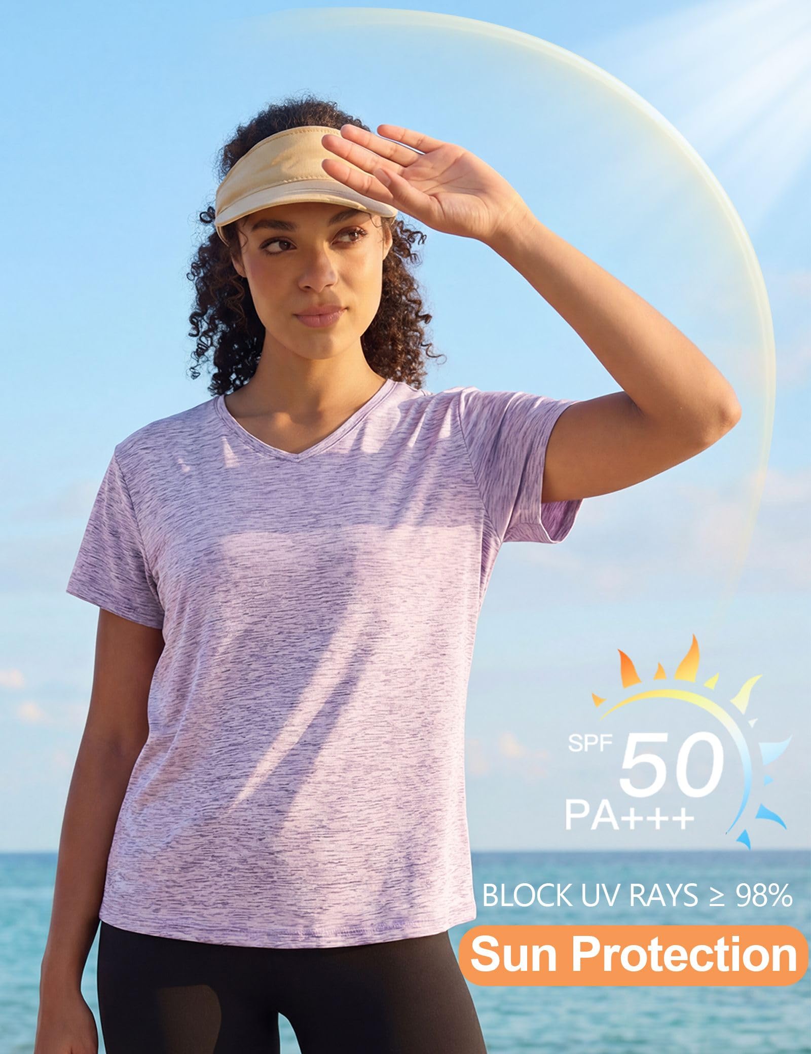 Workout Tops for Women 5 Pack UPF 50+ Quick Dry Short Sleeve V Neck Womens Athletic Tees Yoga T Shirts — view 4