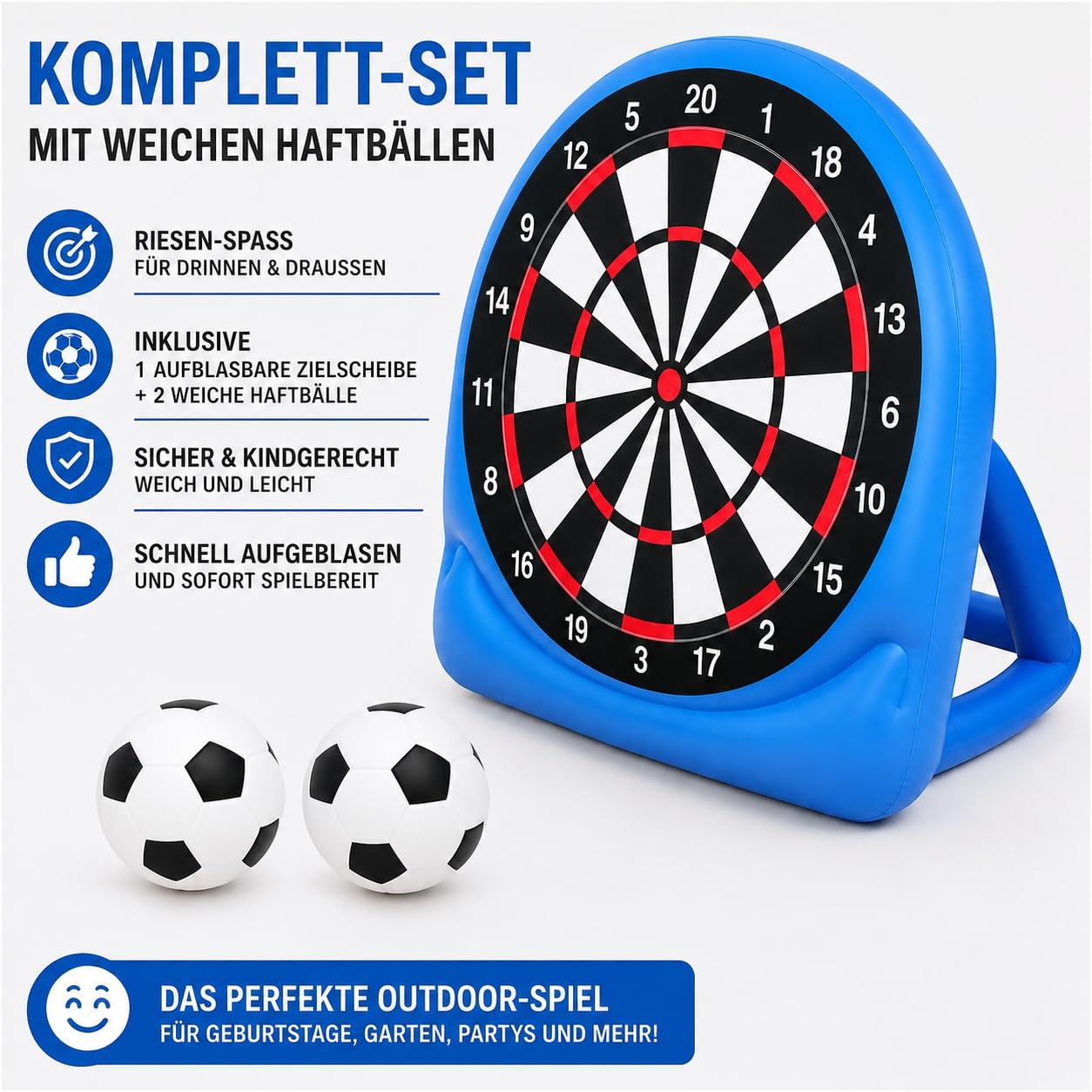 Aufblasbare Fußball-Dartscheibe XXL mit Haftbällen, PVC Zielscheibe für Garten