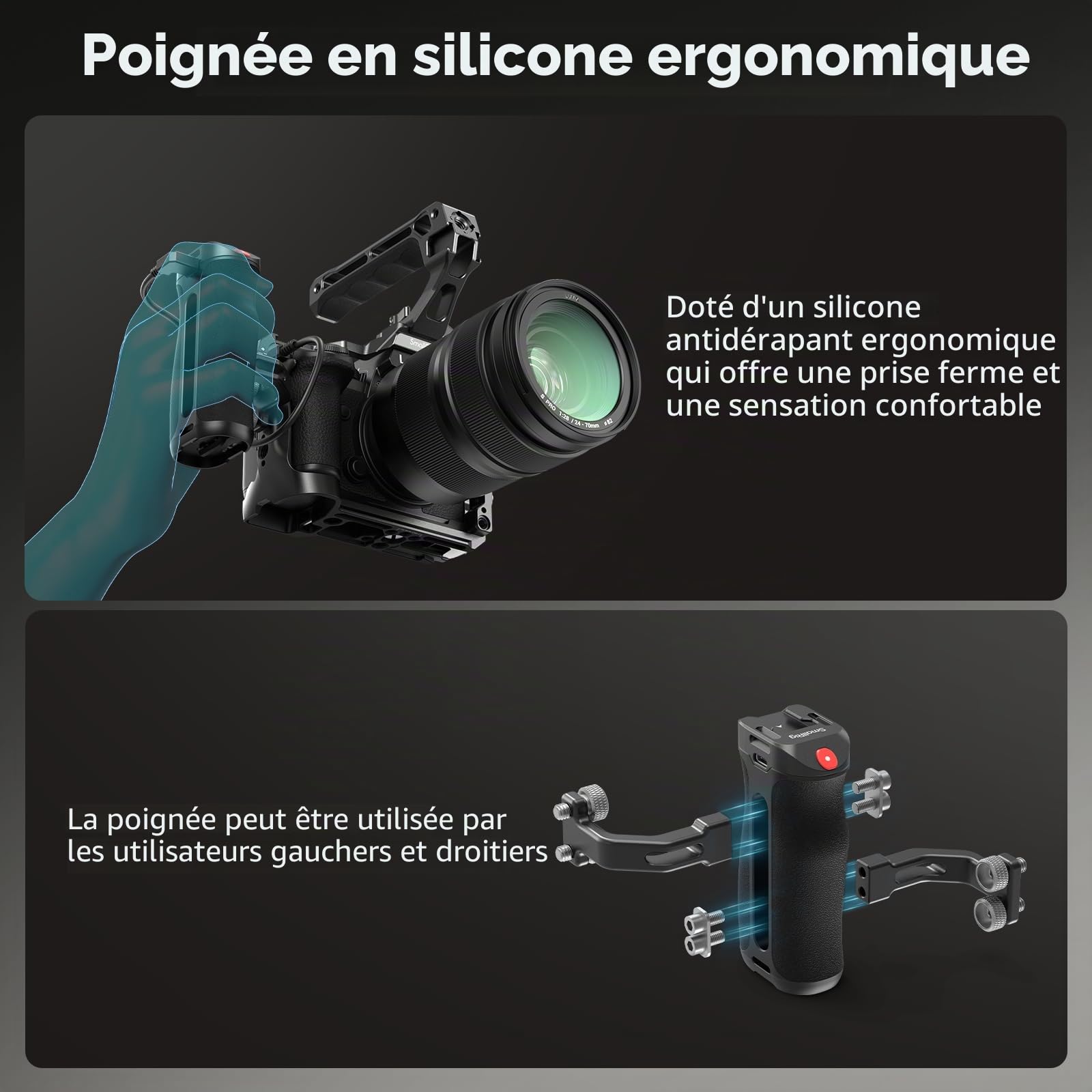 SMALLRIG poignée latérale filetée avec déclencheur à distance de démarrage/arrêt d'enregistrement, 3 câbles de commande, Sony A7 III/FX3, pour Canon R5II, pour FUJIFILM X-T5, pour Panasonic S5 II-4928