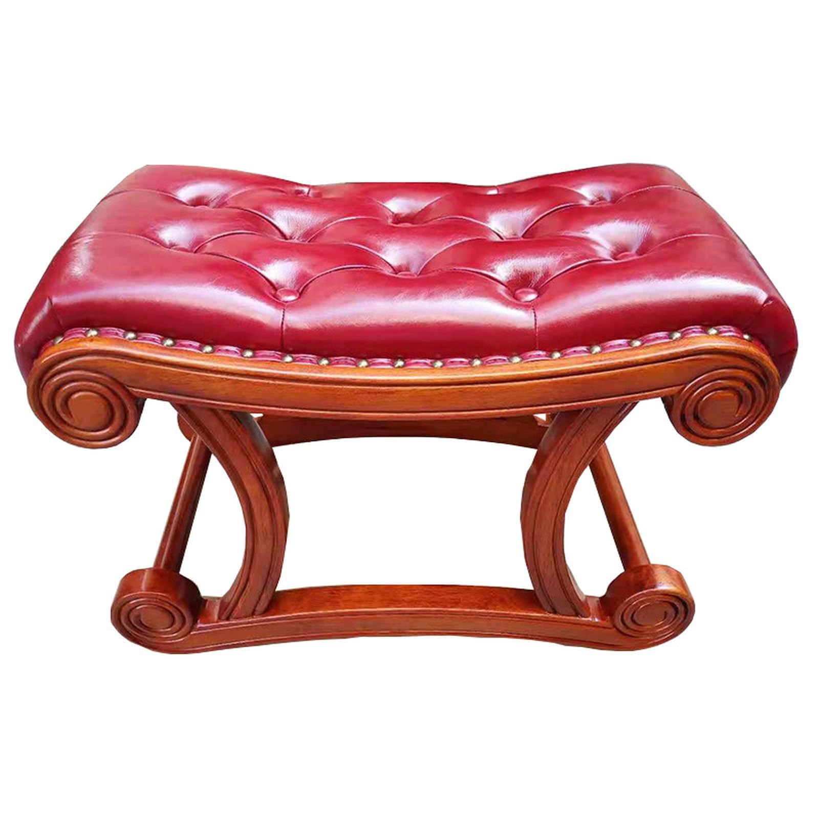 Mescxty B Vintage Leather Footrest With Wood Legs, Small Rustic Upholstered Stools,Solid Wood Ottoman Shoe Changing Ench Footstool For Living Room Edroom(52X30x40cm, )