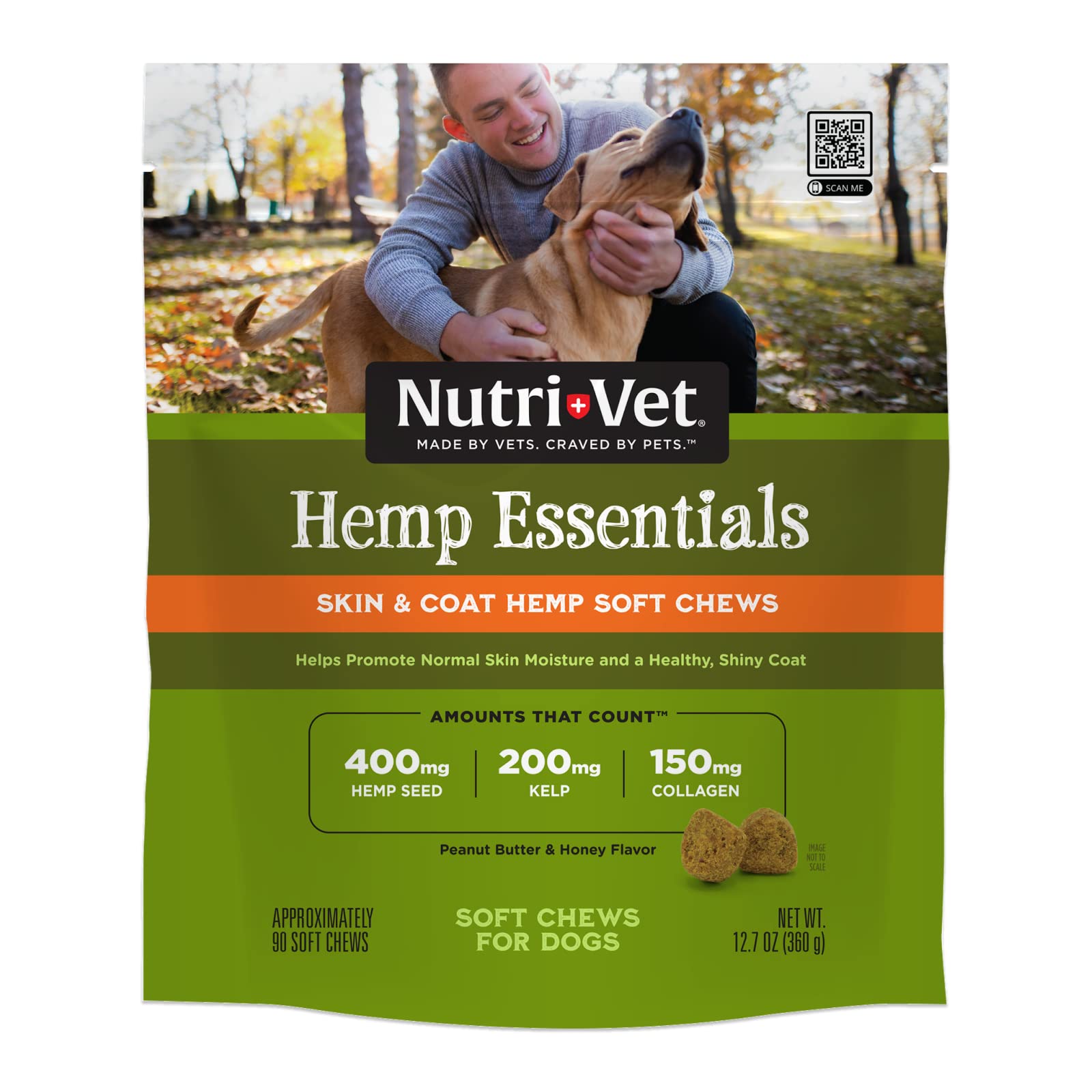 Nutri-VetHemp Skin & Coat Soft Chew for Dogs - with Kelp and Collagen - Peanut Butter & Honey Flavor - 12.7 Ounces