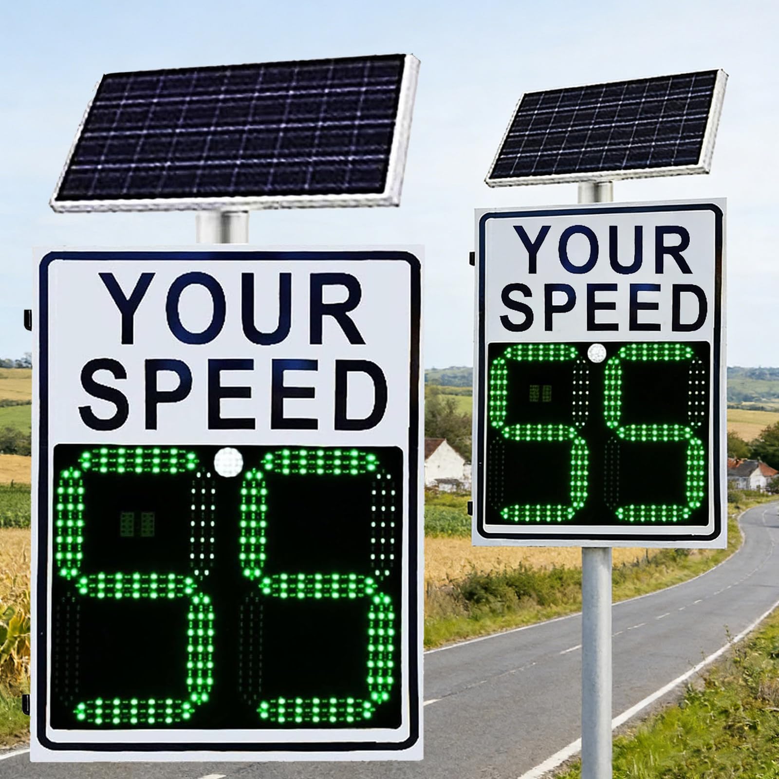 Señal de Velocidad de Radar alimentada por energía Solar eficiente y Detector Digital de Radar de tráfico con Control Remoto, más señales LED Aluminio IP65 visibles para gestión White