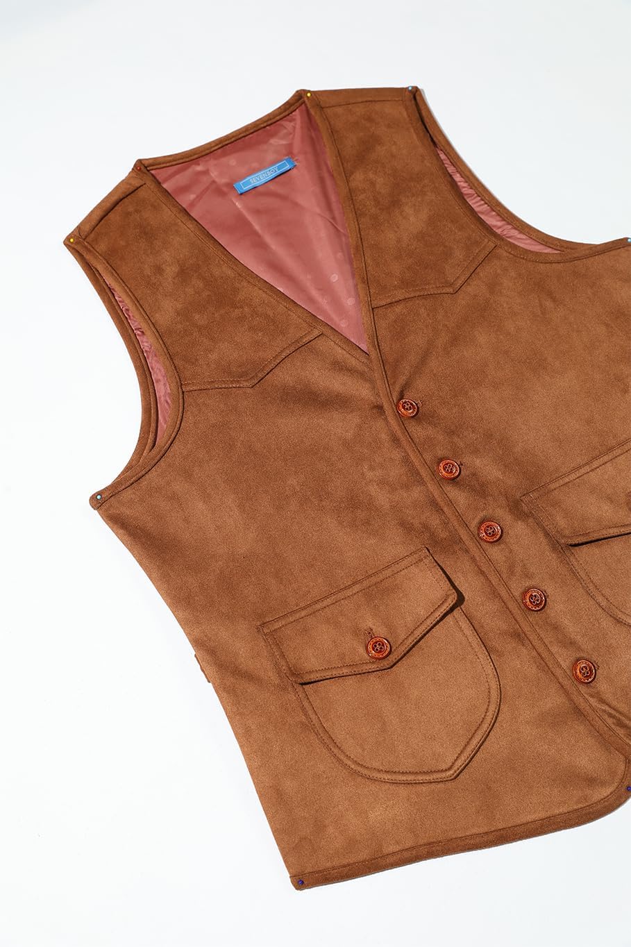 SevenBoy Men's Suede Leather Suit Vest Vintage Western Cowboy Waistcoat Regular Fit - Image 4