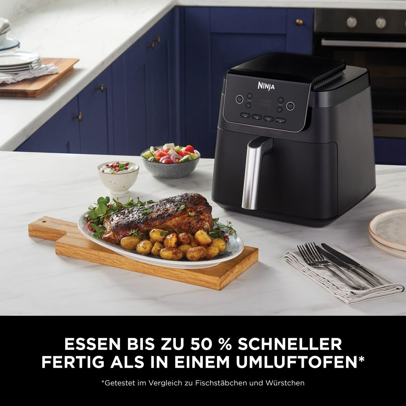 Ninja Heißluftfritteuse, 6,2 l, ohne Öl, große quadratische Schublade, Braten, Heißluftfrittieren, Dörren, Aufwärmen, digital, Antihaftbeschichtet, Spülmaschinengeeigneter Korb, Schwarz, AF170EU
