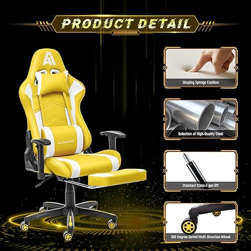 Miniatura 19 de AA Products - Silla ergonómica para videojuegos, silla ergonómica de carreras de computadora con respaldo alto, silla de oficina ajustable con