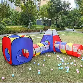 Toca Túnel Colorida Tenda Barraca Infantil Cabana Menina/Menino. (4em1)