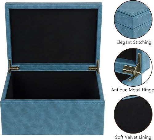 Miniatura 3 de HofferRuffer Caja decorativa de piel sintética, caja de recuerdos de estructura de madera grande, organizador de accesorios, organizador de joyas