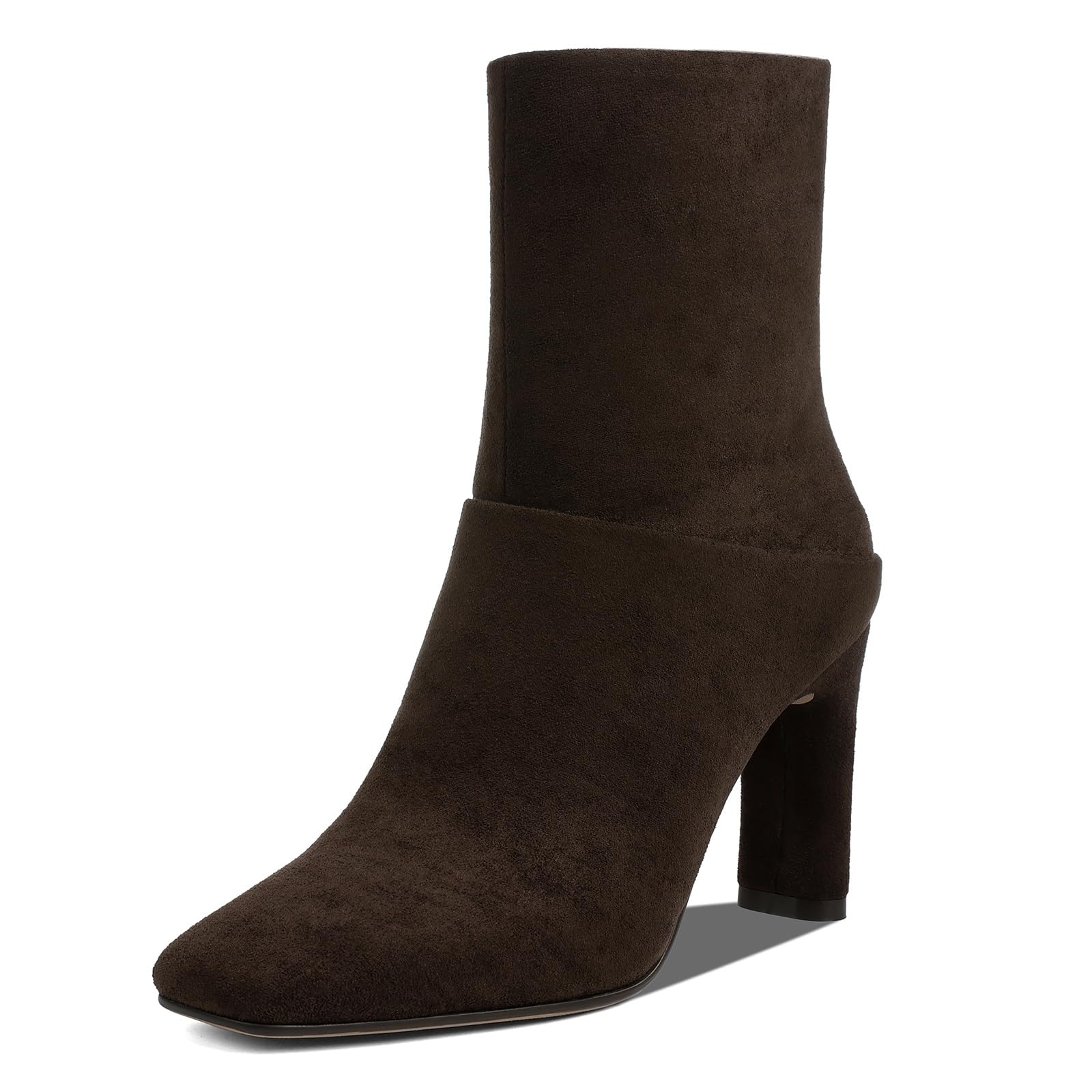 Uacllcau Ankle Boots for Women Square Toe High Heel Block Mid Calf Side Zipper Short Booties Gogo Fashion