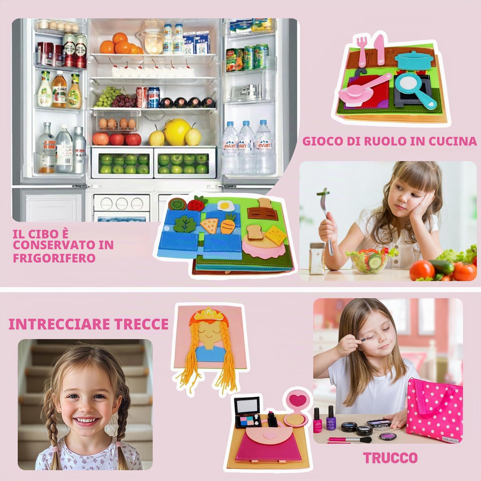 Libro Sensoriale Montessori,Libro in feltro 3D per Bambini 1-6 Anni,Gioco Educativo per Sviluppare Fantasia e Manualità,Ideale per Viaggi e Regali