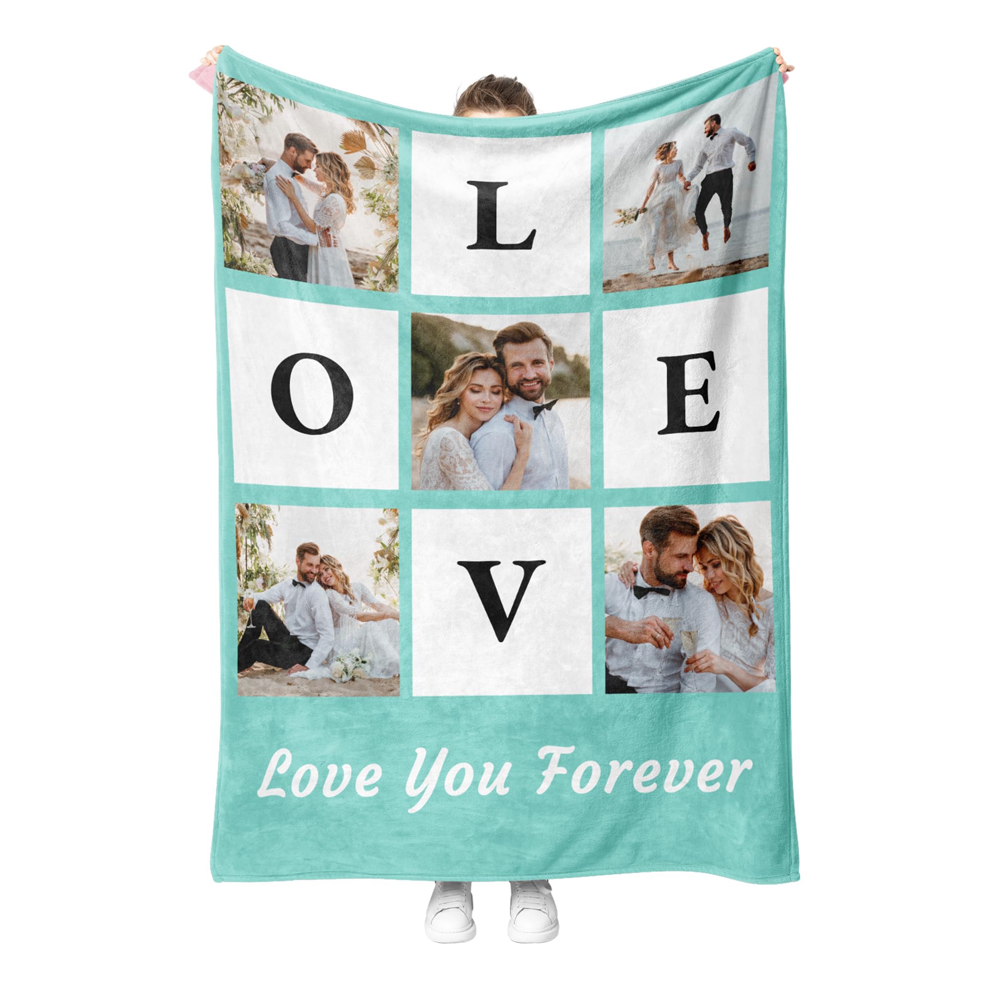 Print Maniacs Personalised Photo Blanket, Customised Throw Blanket for Adults, Kids, or Home Decor, 100% Polyester Flannel, 5 Love Photo, Solid, 150cm x 200cm, Custom Size Available