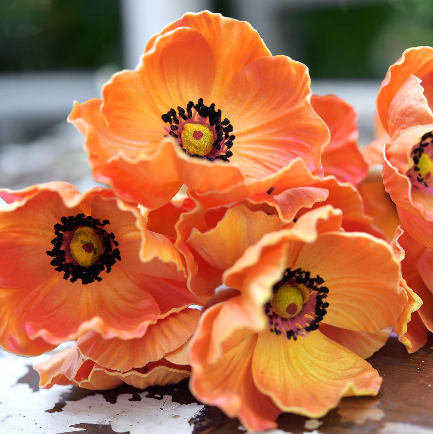 FiveSeasonStuff Real Touch Poppies Flowers Artificial Remembrance Day 12 Stems (Orange) 12.6 inches