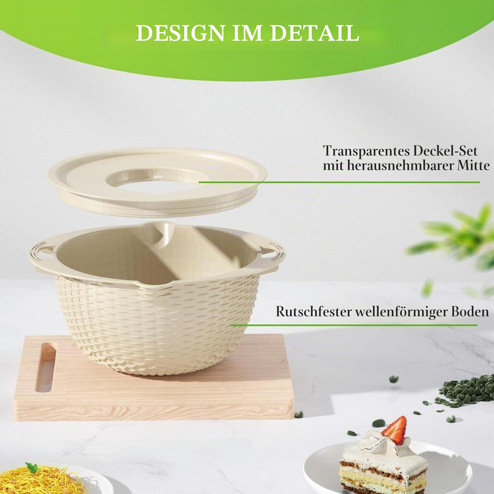 Luqeeg 4 in 1 Sieb mit Rührschüssel für die Küche, Lebensmittelsieb mit Schneidwerkzeugen, drehbares Sieb, Salatschleuder, Obstreiniger, Gemüsewaschmaschine, Home Essential