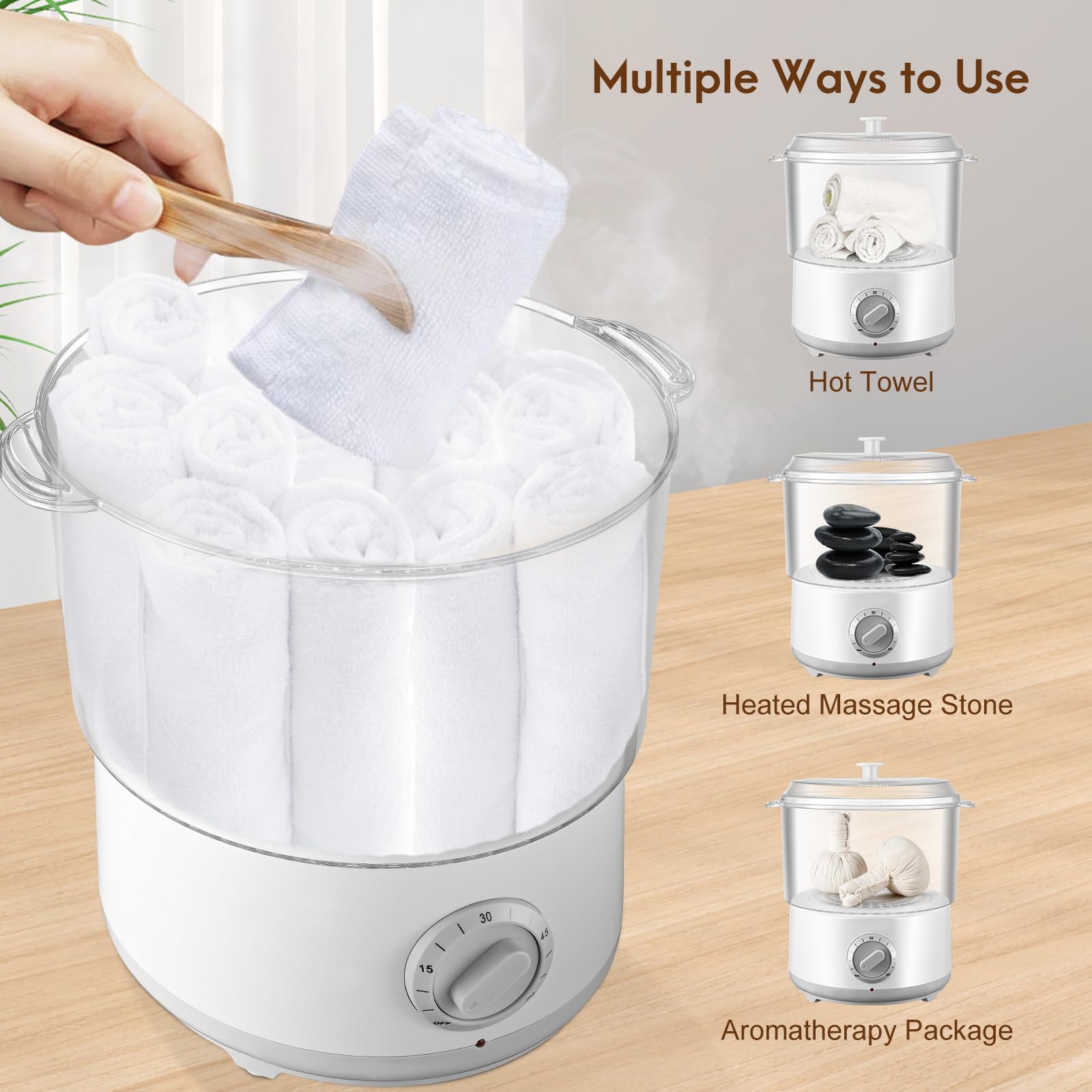 Sèche-serviettes, vapeur pour serviettes avec clip pour serviette - Chauffage rapide - 202 ℉ en 10 minutes - Pour spa, équipement de coiffure pour le rasage du visage et un usage domestique