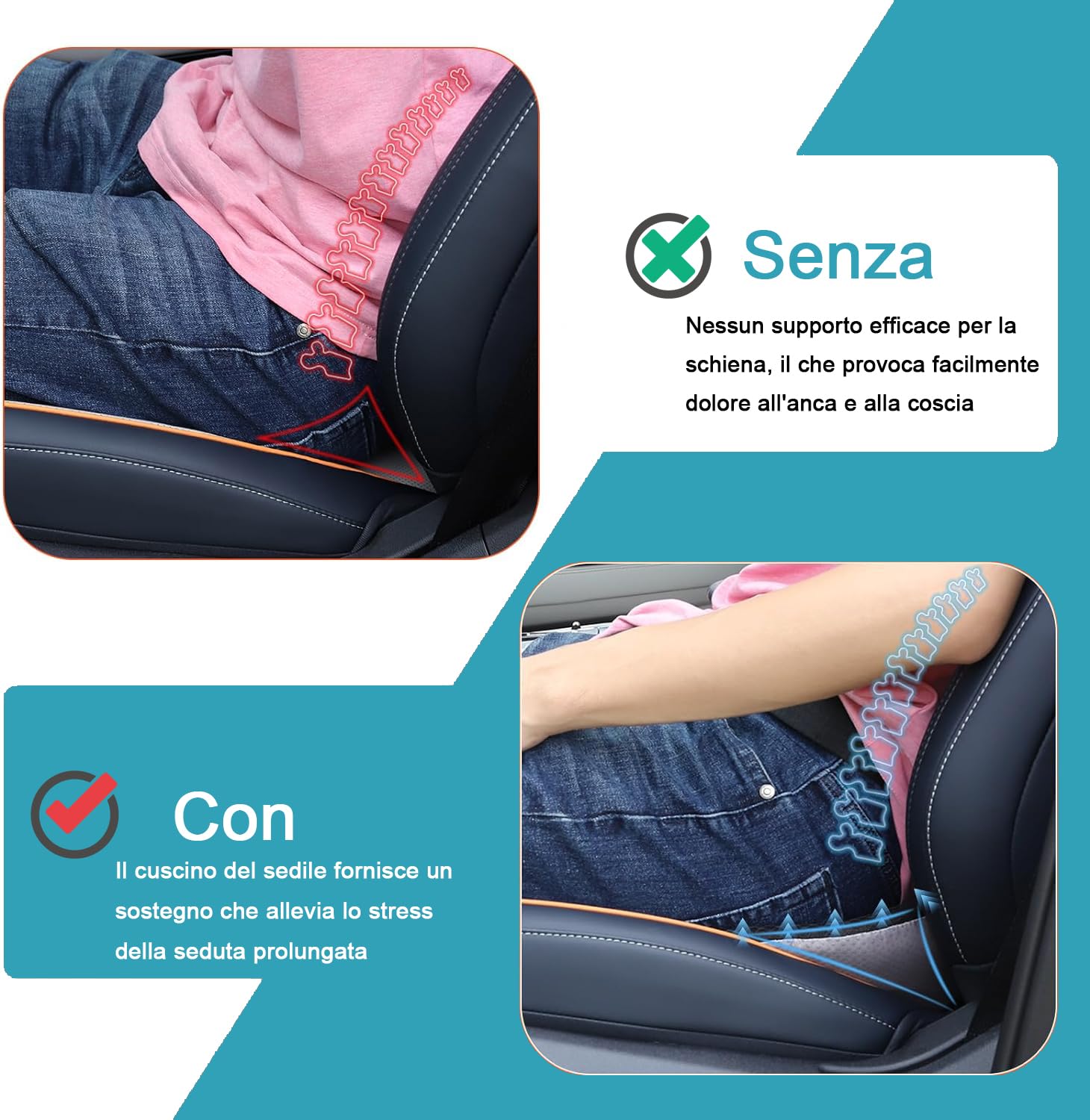 Cuscino per Sedile Auto, Cuscino del Sedile a Cuneo, Cuscino Universale Memory Foam Schiena per Auto, Cuscino Lombare Auto Lavabile traspirante,Per Auto, Furgoni e Camion Nero