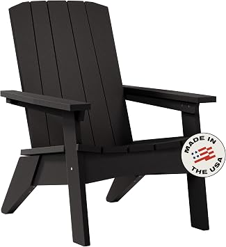 Breeo Adirondack Chair Poly Lumber Fire Pit Chair with 304 Stainless Steel Accents, All-Weather HDPE Outdoor Patio Seat, UV-Resistant & Low Maintenance, Made in USA | Black