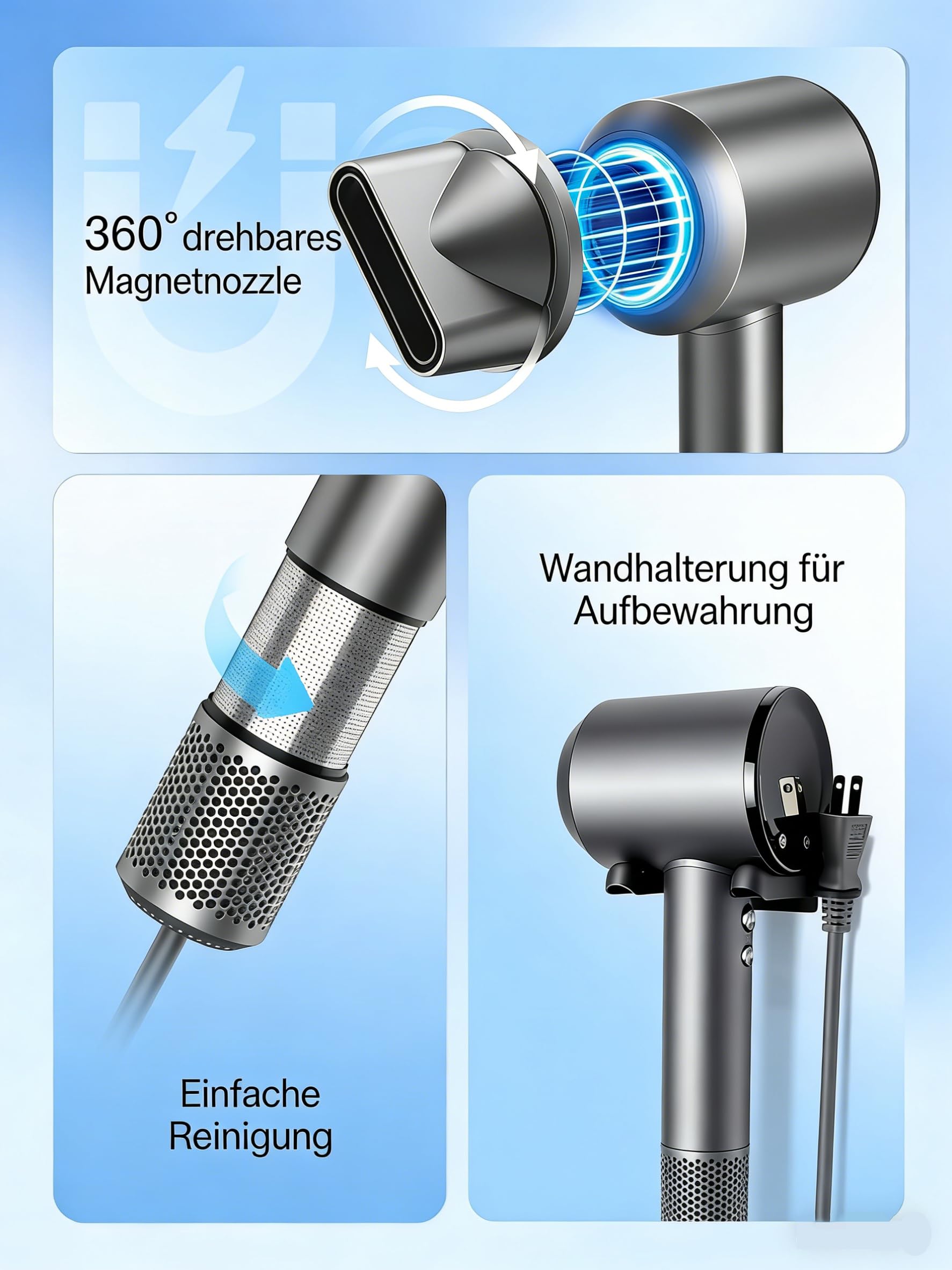 2026 Ionen Föhn, Reise Fön, 160000 U/min High-Speed Haartrockner ﻿ | 400 Mio. Negativen Ionen, Anti-Frizz, Schnelles Trocknen, Leise,Intelligente Temperaturkontrolle Ideal für Geschenk