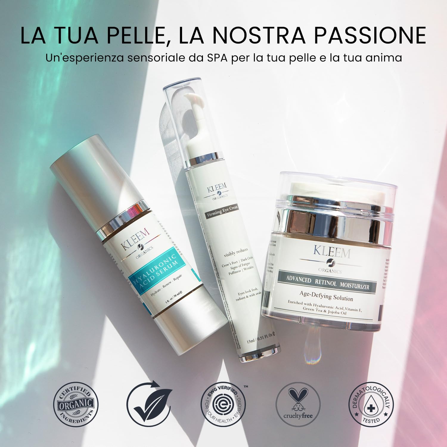 Crema Viso Antirughe Acido ialuronico con Retinolo e Collagene - Eletta Miglior Crema Antirughe Donna e Uomo per Rughe, Macchie Scure e Linee Sottili - 50ml