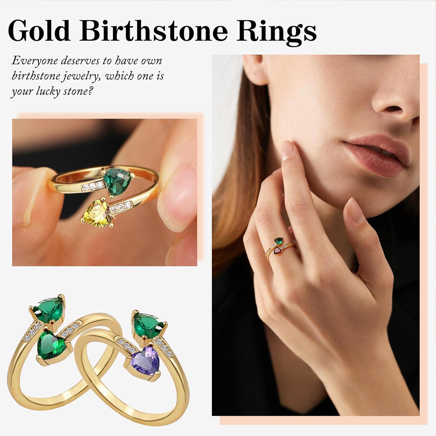 Valentines Day Gifts for Her, Birthday Gifts for Women Non Tarnish Gold Rings Adjustable 1-12 Birthstone Rings Birthday Gift for Wife Mom Stocking Stuffers Promise Ring Anniversary Wedding Jewelry - Image 5