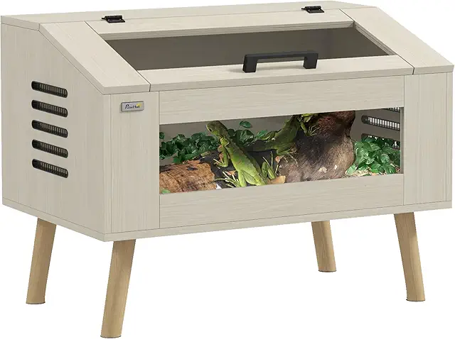 Terrarium pour Serpent 111L en Bois Naturel avec Fenêtres en Verre Trempé