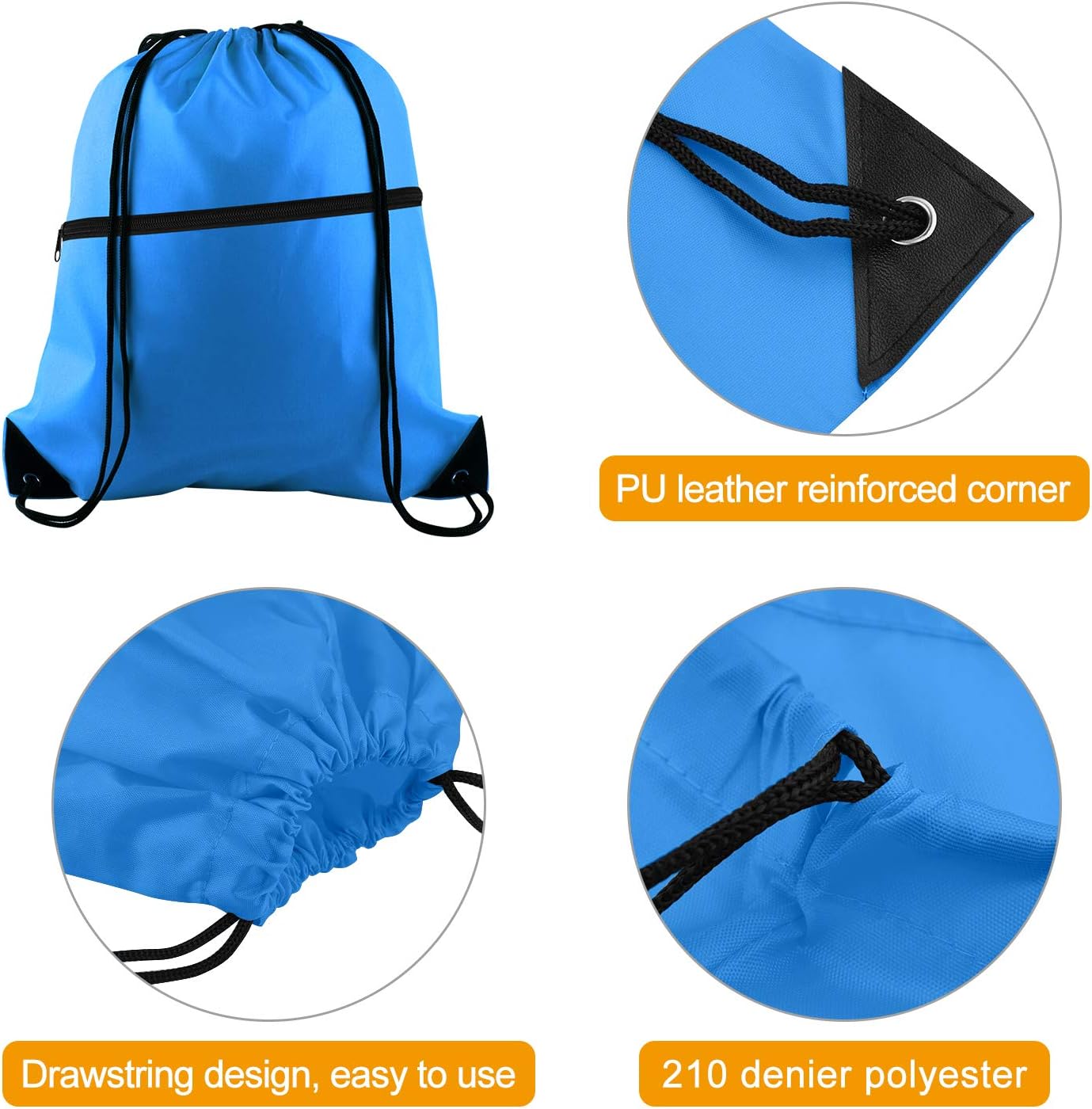KUUQA 16Pcs Drawstring Backpack with Zipper Pocket Cinch Sack Bulk String Bags(Colorful) - Image 3