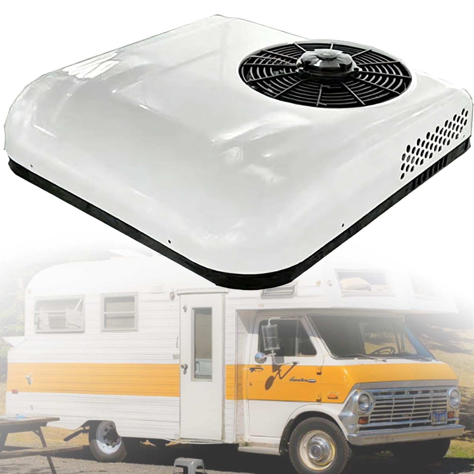 Unità CA per camper sul tetto con telecomando, condizionatore d'aria a basso rumore per camion, camper, barche e rimorchi da viaggio, 12 V/24 V CC