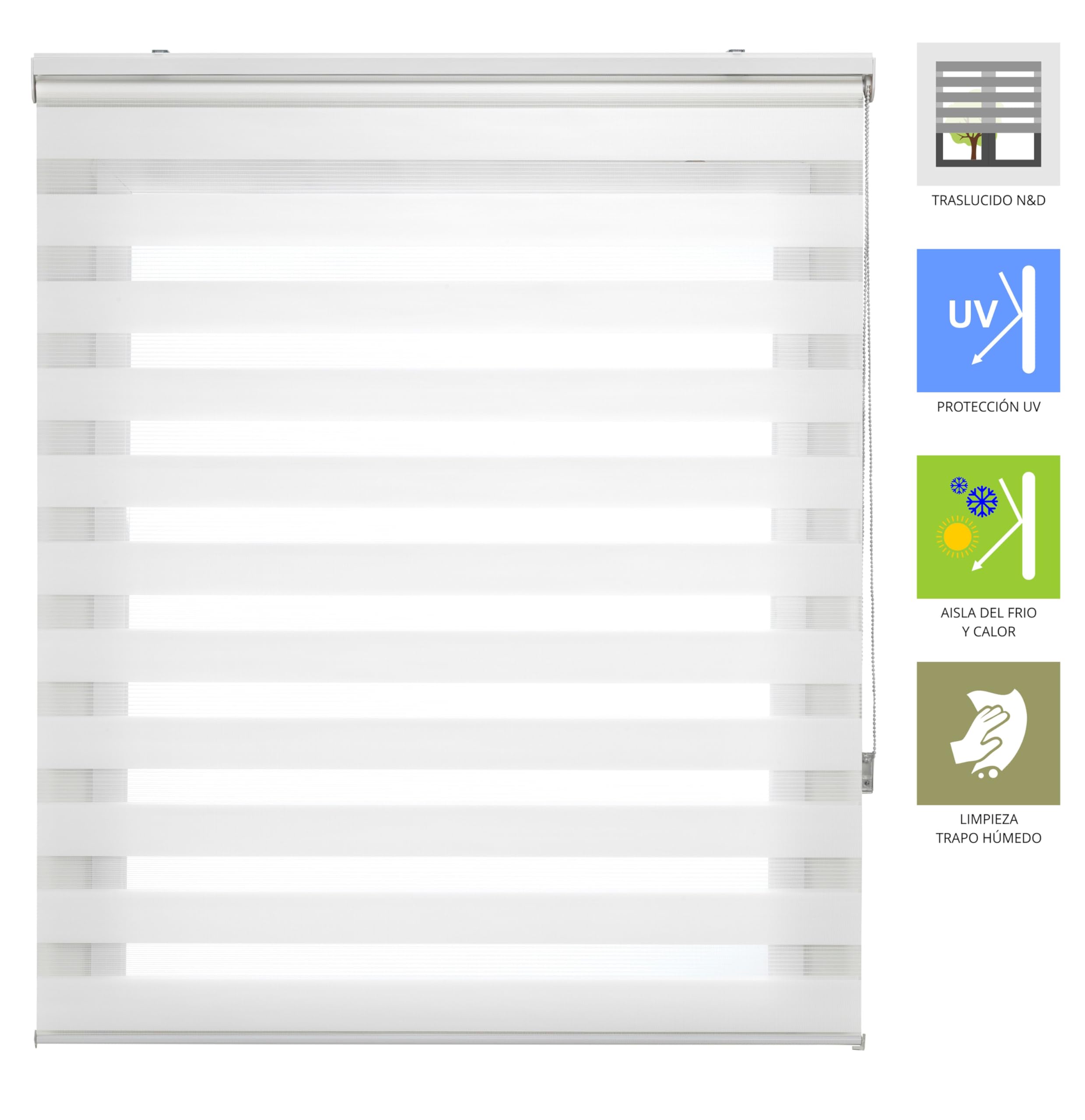 ECOMMERC3 | Estor Enrollable Basic Noche y Día, Tamaño 160x180 - Estor Noche y Día Fácil Instalación Pared o Techo Tamaño Tela 157x175 - Estor Noche y Día Blanco Roto