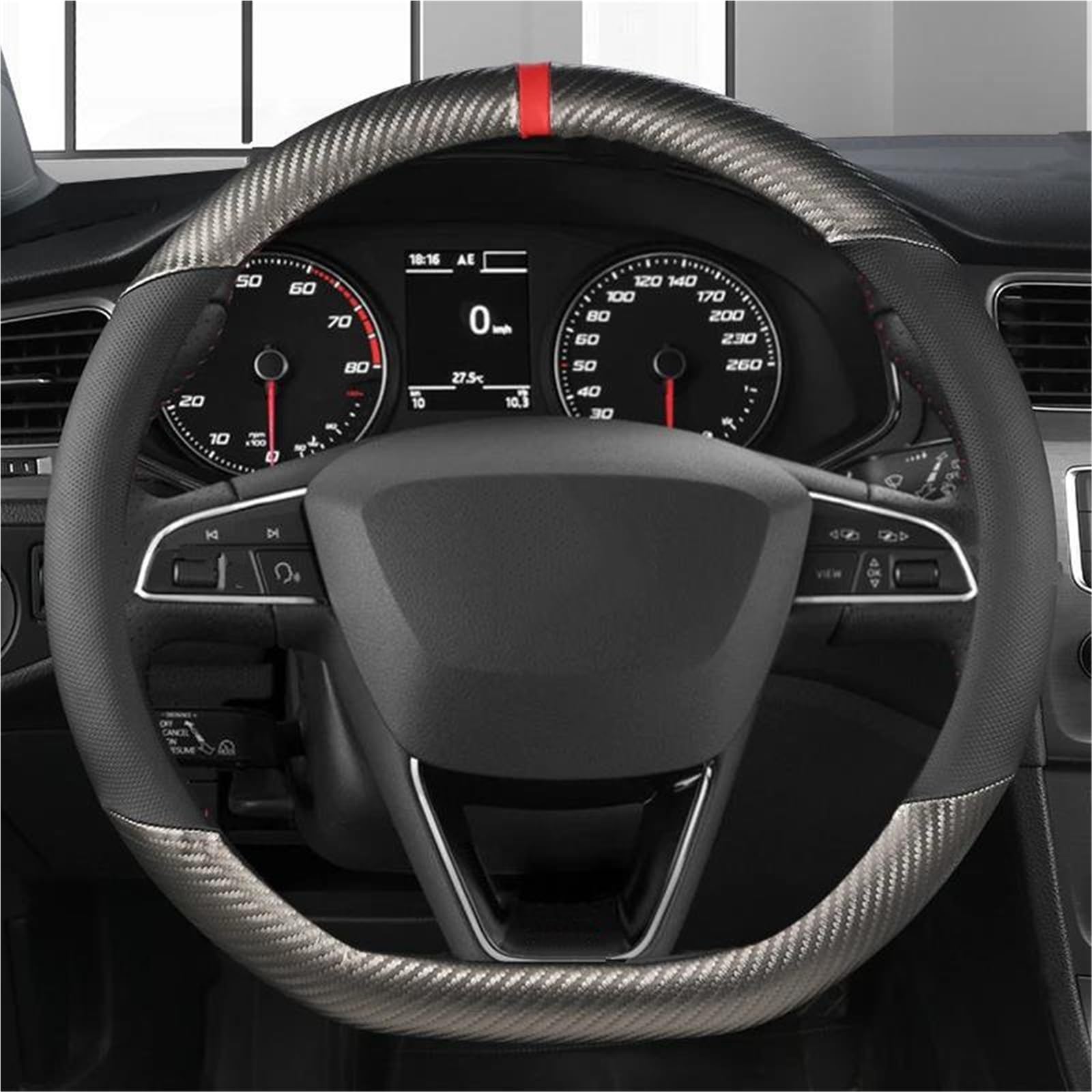 SQOFJDF Steering Wheel Cover Carbon Fiber Car Steering Wheel Cover For Seat For Leon 5F Mk3 2013-2021 For Ibiza 6J For Tarraco For Arona For Ateca For Alhambra Car Wheel Cover(GREY D SHAPE)