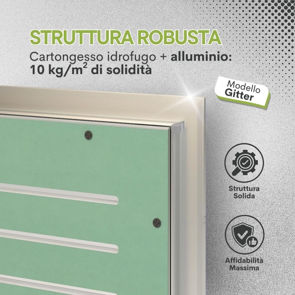 Botola di Ispezione in Cartongesso (60x60) Idrofugo 12,5 mm con Asole Aerazione 10 mm, Sportello Removibile Push-Pull, Telaio Alluminio, Stuccabile e Pitturabile, per Parete e Controsoffitto