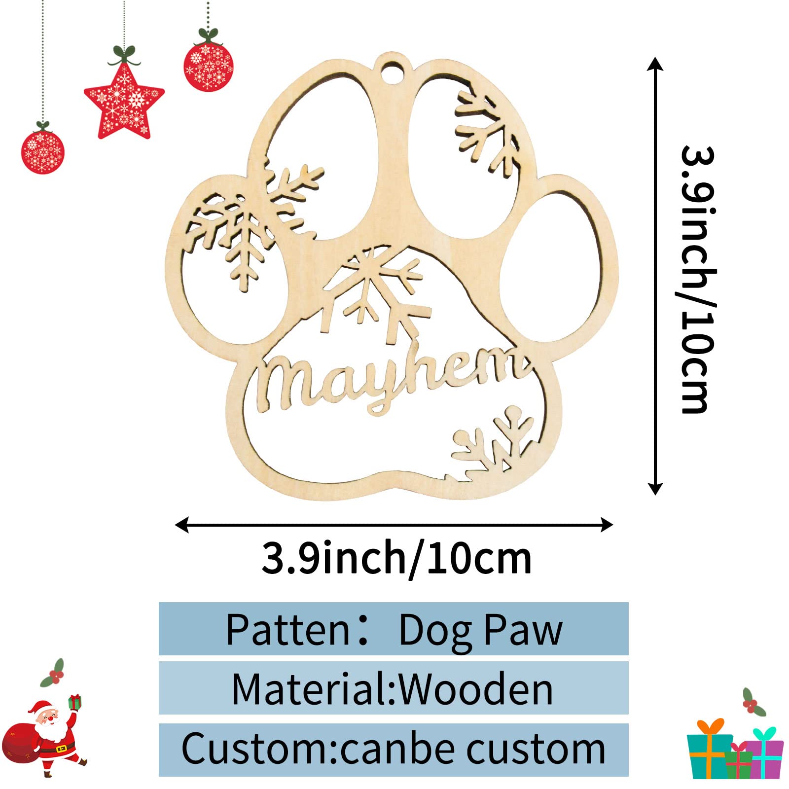 Personalized Dog Paw Christmas Ornament,Custom Wood Ornaments Christmas with Your Dog's Name,Customized Dog Paw Ornaments for Christmas Tree