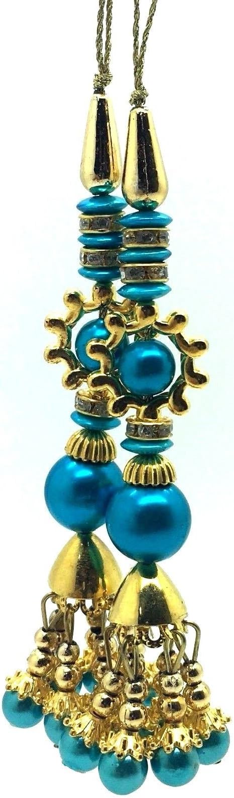 Multicolour Fancy Design Tassel Latkan Sari Blouse Bridal Sewing/Trim. ANE004 (Light Blue)