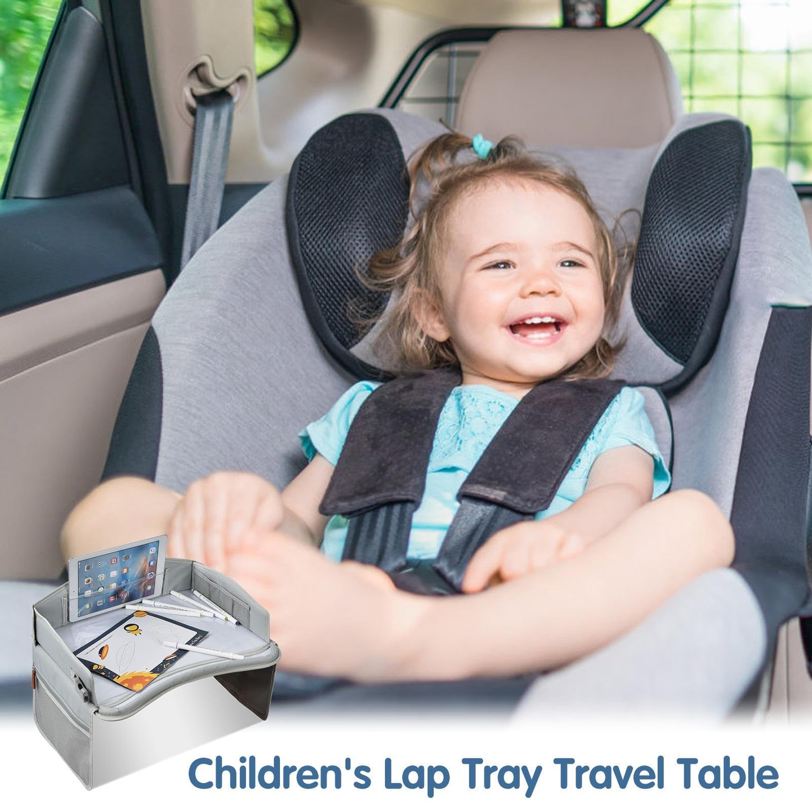 Gomice Vassoi per seggiolini Auto per Bambini - Vassoio da Viaggio Durevole con Supporto per Pad Touch Screen e Tasca Laterale - Accessorio da scrivania da Viaggio per Passeggino e Aeroplano