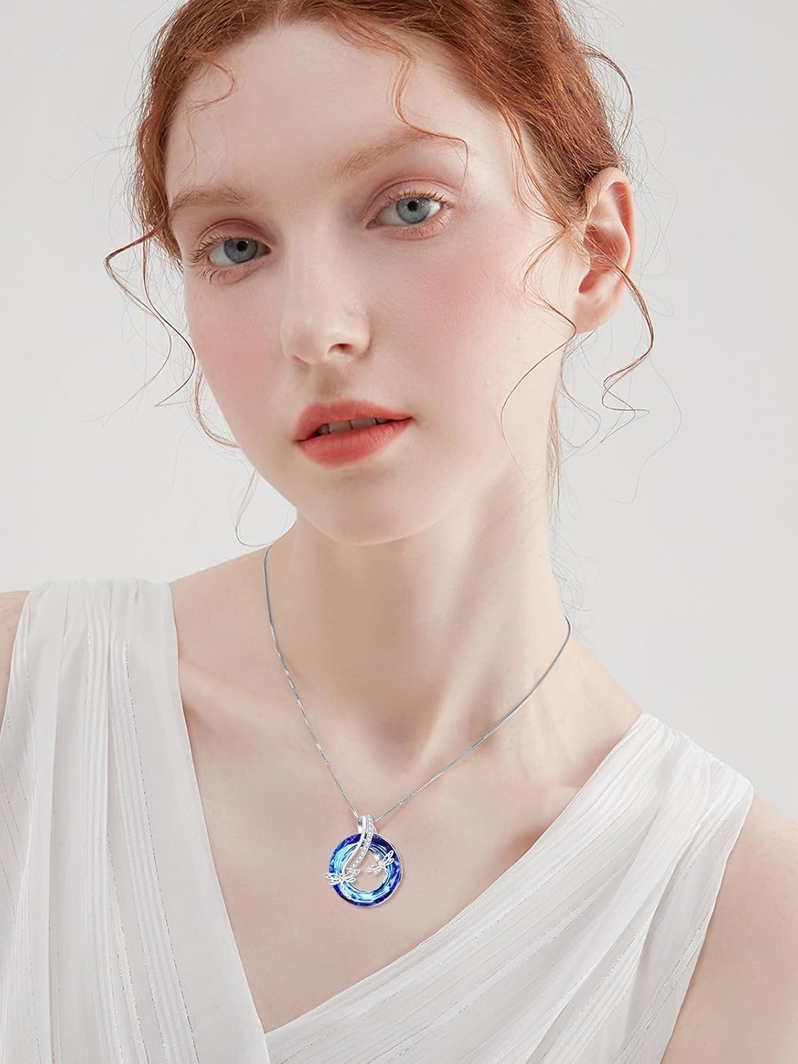 WINNICACA Butterfly/Dragonfly/Bee Necklace for Women 925 Sterling Silver Blue Crystal Honeybee Pendant Cute Animal Flower Jewelry Birthday Gift for Her Wife - Image 6