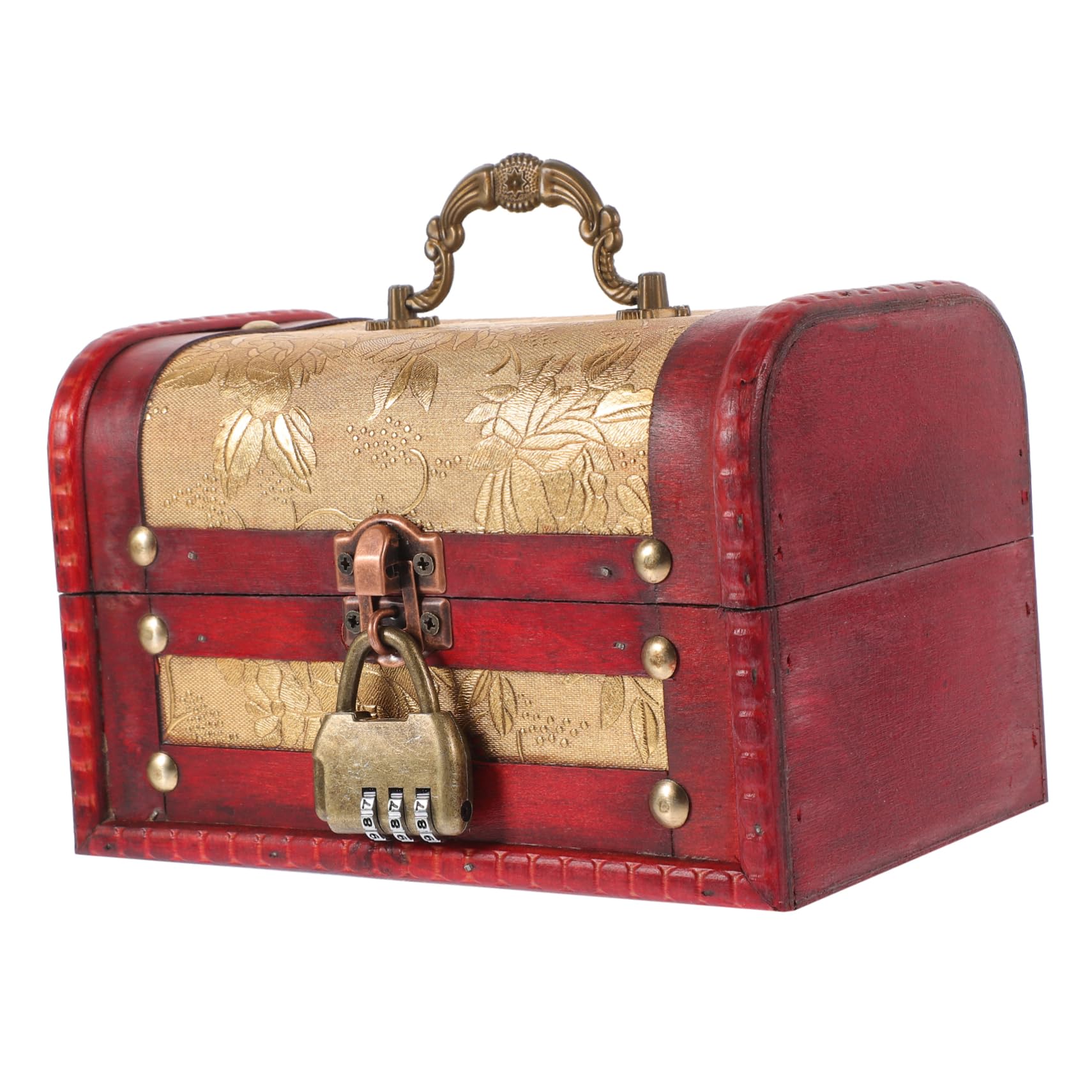 Coffre de rangement Healvian en bois précieux style antique avec serrure