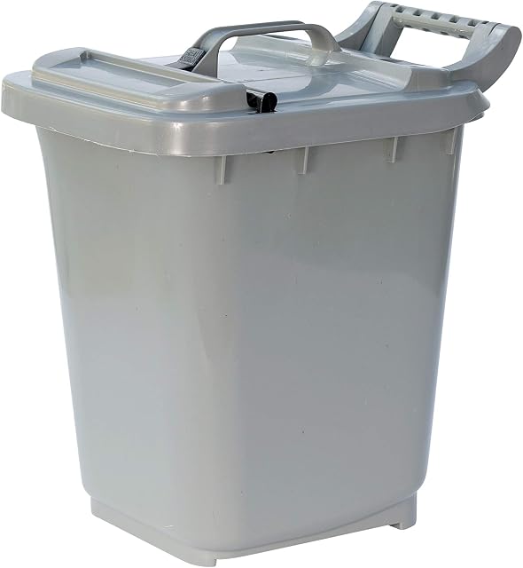 All-Green Kerbside Compost Caddy with Locking Lid - Silver Grey - for Food Waste Recycling (23 Litre) - 23L Plastic Composting Kerbside Bin with Composting Guide & Compostable bag