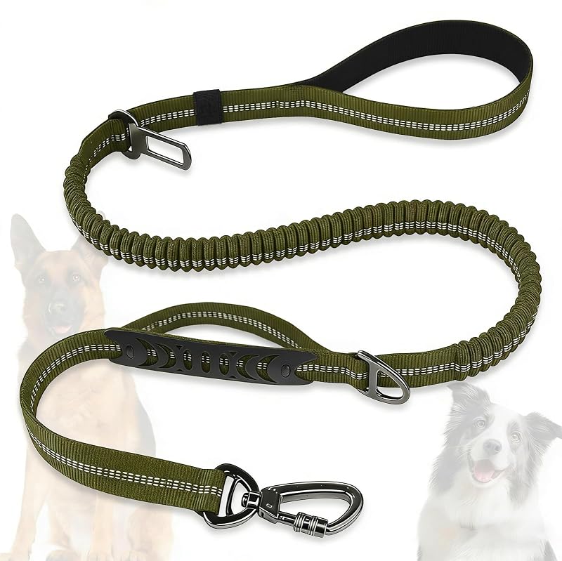 Guia para Cães 4 em 1 com Amortecimento, Refletiva e 2 Alças Acolchoadas Misthis 1,22–1,83 m Olive Drab
