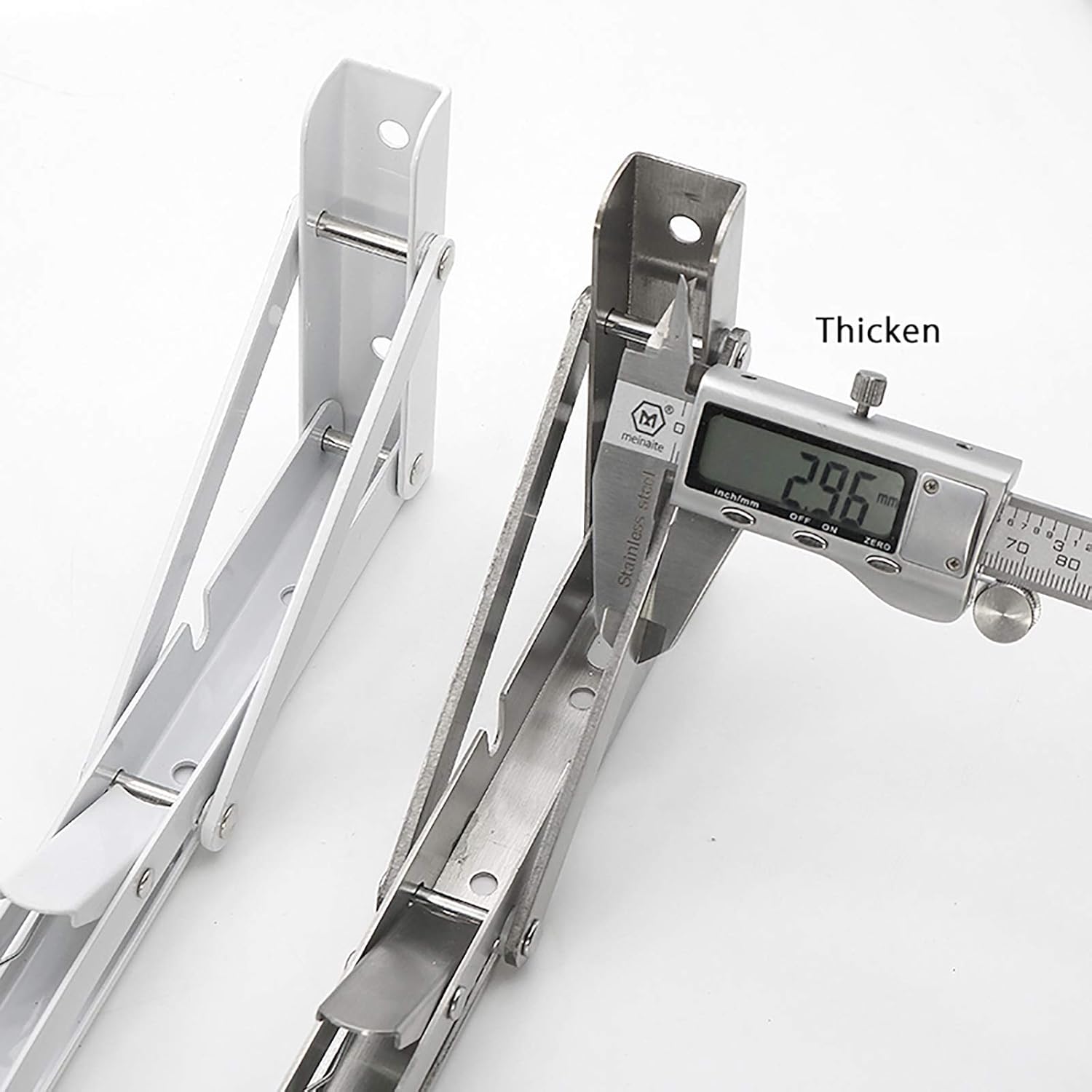 QWEASDF 2 Pack Folding Shelf Brackets, Heavy Duty Stainless Steel Collapsible Shelf Bracket for Bench Table, Shelf Hinge Wall Mounted Space Saving DIY Bracket, Max Load: 150 lb,Silver,300mm/12 in