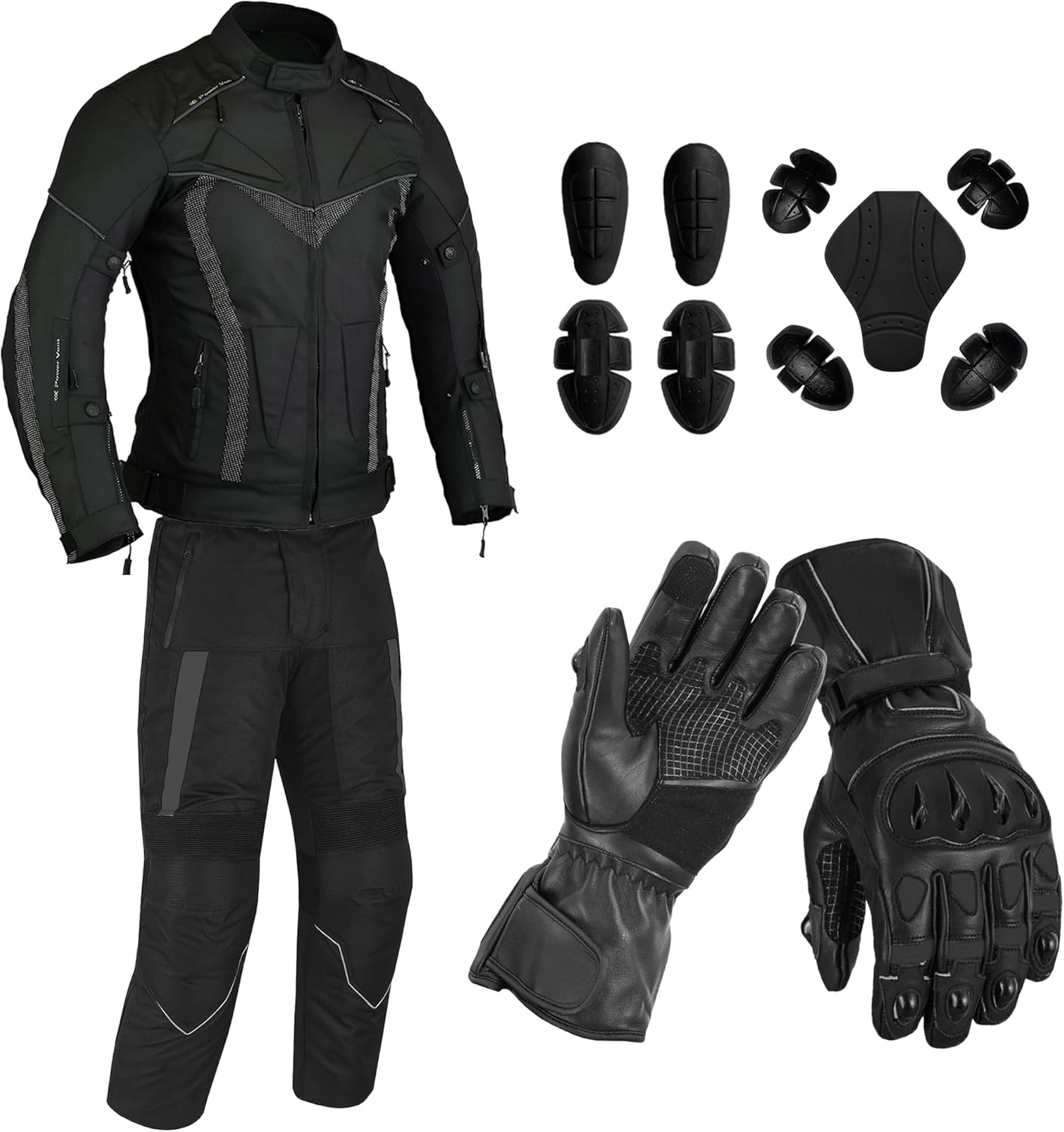 Men’s CE Armoured Waterproof Motorcycle Suit (Jacket & Pants) with Touchscreen Leather Riding Gloves