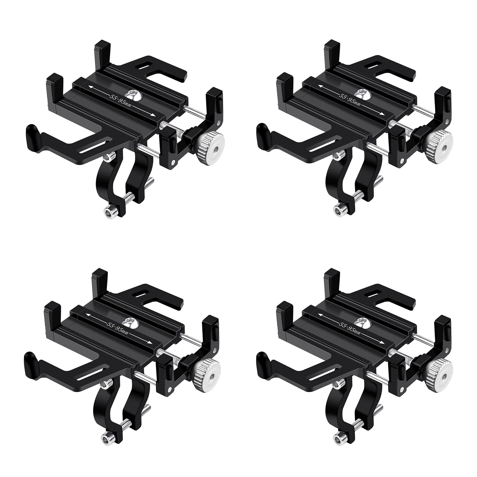 NineLeaf 4Pcs Bike Phone Mount Holder, Aluminum Motorcycle Phone Mount, Bicycle Handlebar Cell Phone Mount Rotatable for Exercise Bike Ebike Scooter Camera Friendly Suitable for 2.2"-3.7" Phones
