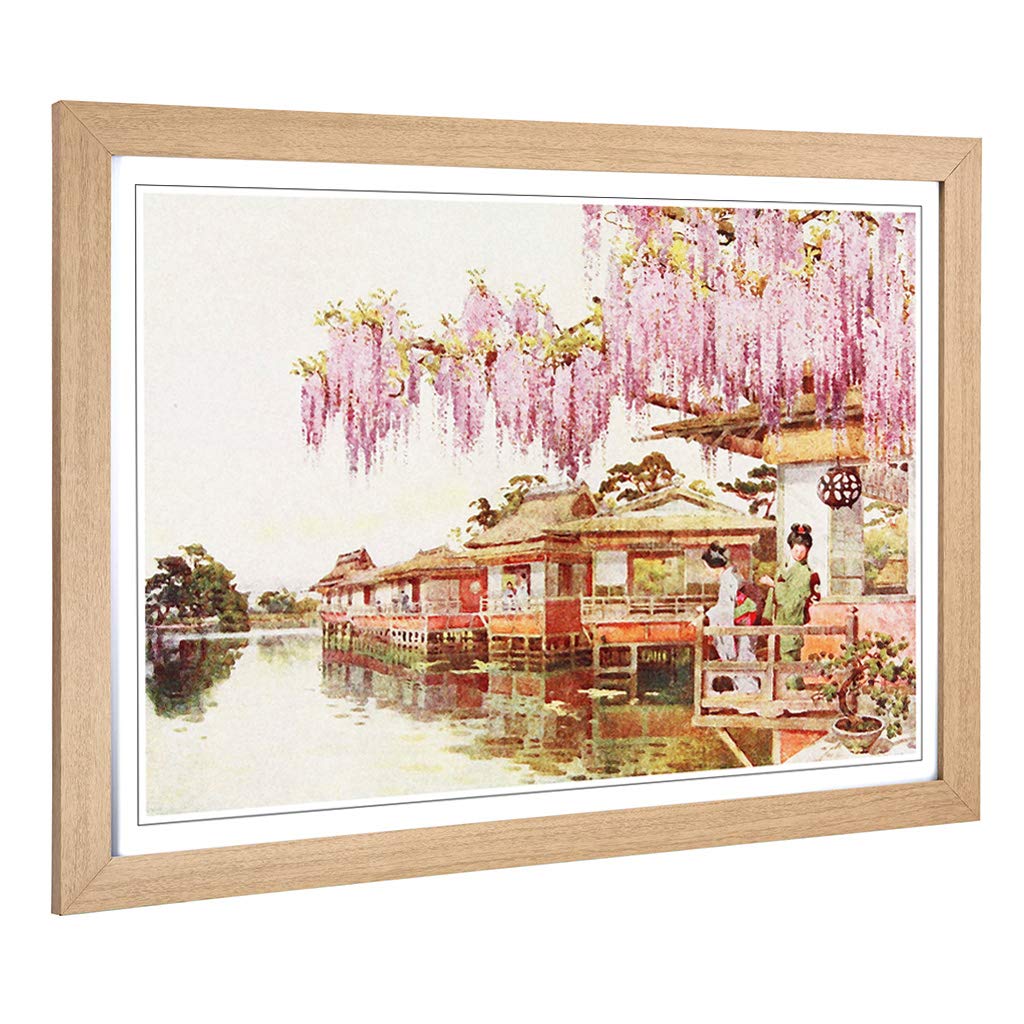 Big Box Art Framed Print of Ella Du Cane Japanese Oriental Wisteria, Nagaoka Design | Wall Art Picture| Home Decor for Kitchen, Living Room, Bedroom, Hallway, Oak, A2 / 24.5x18 Inch / 62x45cm