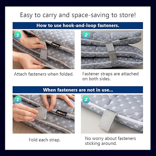 Miniatura 14 de EMOOR Colchón de futón híbrido plegable, espuma de uretano de alta resistencia 150N con funda acolchada lavable, individual, tapete para dormir de