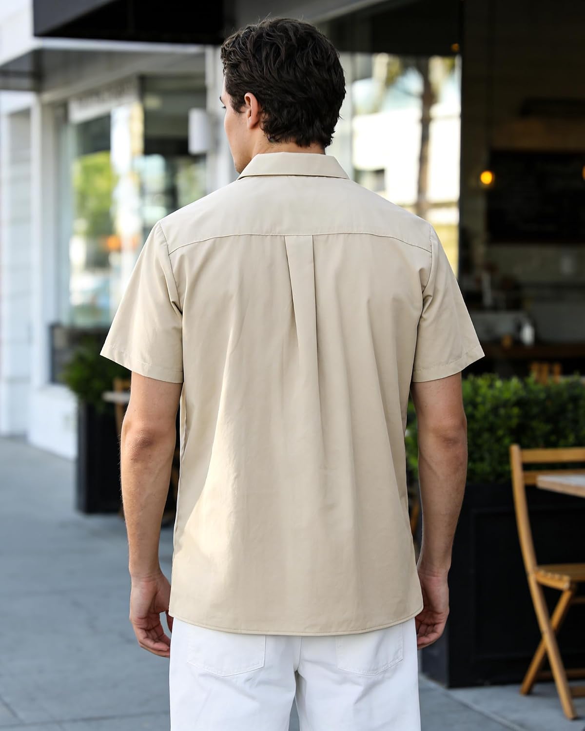 Mens Cargo Shirts Button Down Short Sleeve Shirt Regular Fit Button Up Work Shirts with Two Pockets