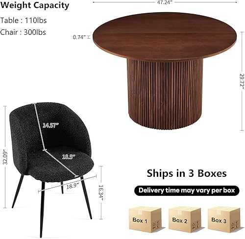 Miniatura 4 de NORDICANA Juego de mesa y sillas de comedor de madera de 5 piezas, mesa de cocina redonda de 47 pulgadas con sillas barril para 4, juego de comedor