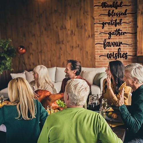 Miniatura 54 de 12 piezas de Navidad con recorte de madera con texto en inglés "Joyful Merry Thankful Grateful Blessed Peace Gather", letrero de Navidad recortado