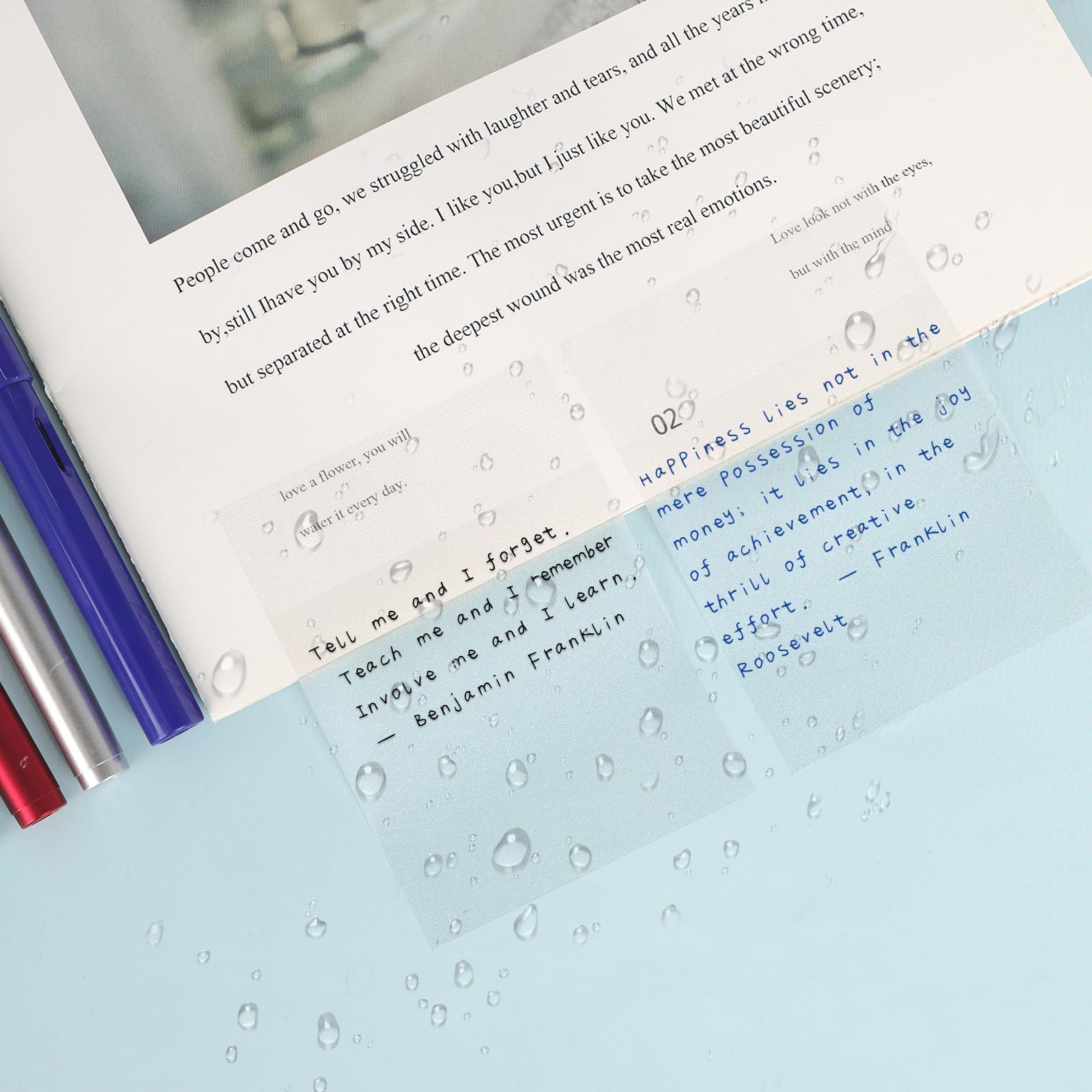 Transparente Haftnotizen, 9,4 x 7,9 cm, wasserdicht, selbstklebende Notizen, einfach zu versenden für Büro, Zuhause, Notizbuch, Meeting, Bürobedarf, geeignet für alle Stifte, 150 Blatt