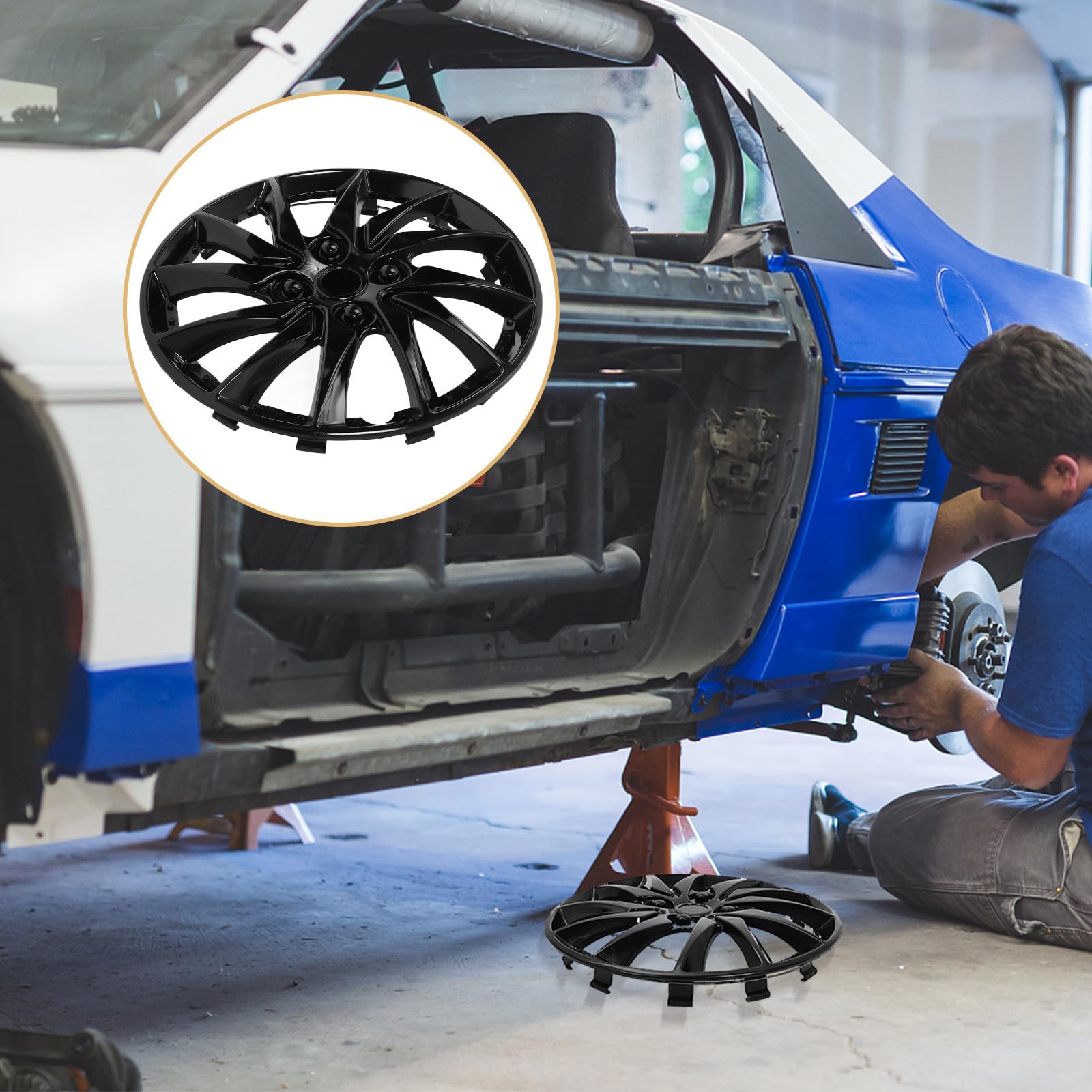 YARNOW Enjoliveur de Roue de Véhicule Noir en PP pour Moyeu de Voiture, Accessoire Auto pour Protection et Remplacement de Jante, Adapté aux Roues de 14 Pouces