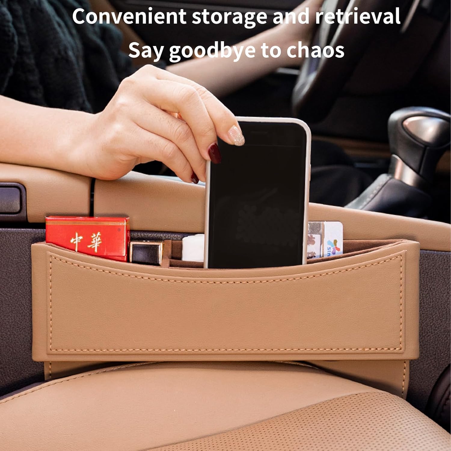 Dragon Art 2 Pack Car Seat Gap Filler Organizer, Leather, Black, Multifunctional Automotive Trays and Bags, Luxury Finish, 2 Pounds