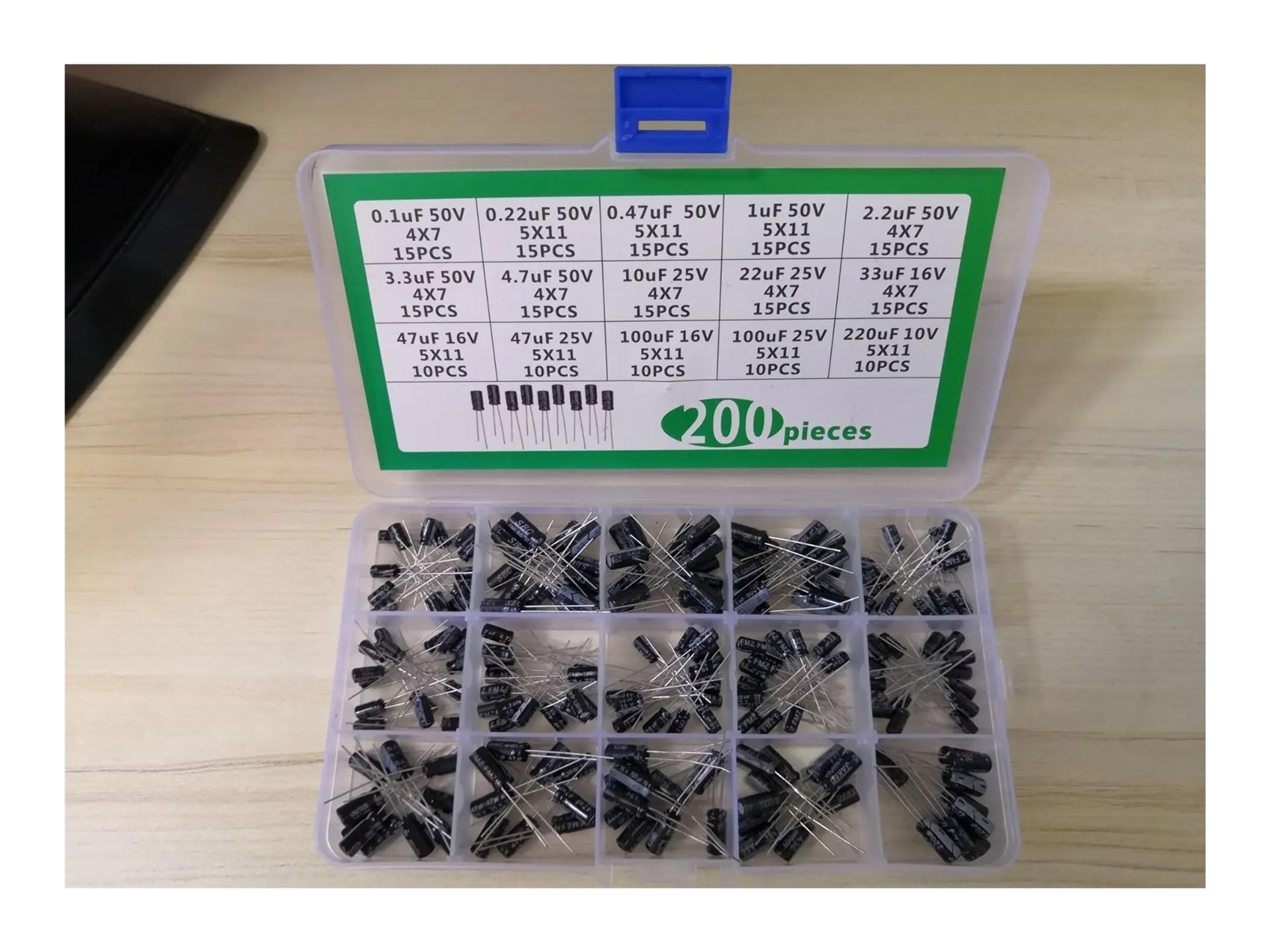 ICXLPMC 1box 15Value-200pcs Aluminum Electrolytic Capacitor Kit 10V/16V/25V/50V 220uf 100uf 47uf 33 22 10 4.7 3.3 2.2 1 0.47 0.22 0.1 Uf