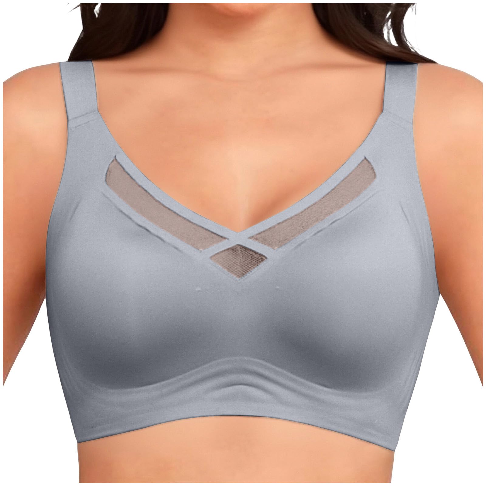 Womens Wireless Jelly Bra Seamless Ultra Soft Support Everyday Minimizer Bras V Mesh Push Up Bralettes