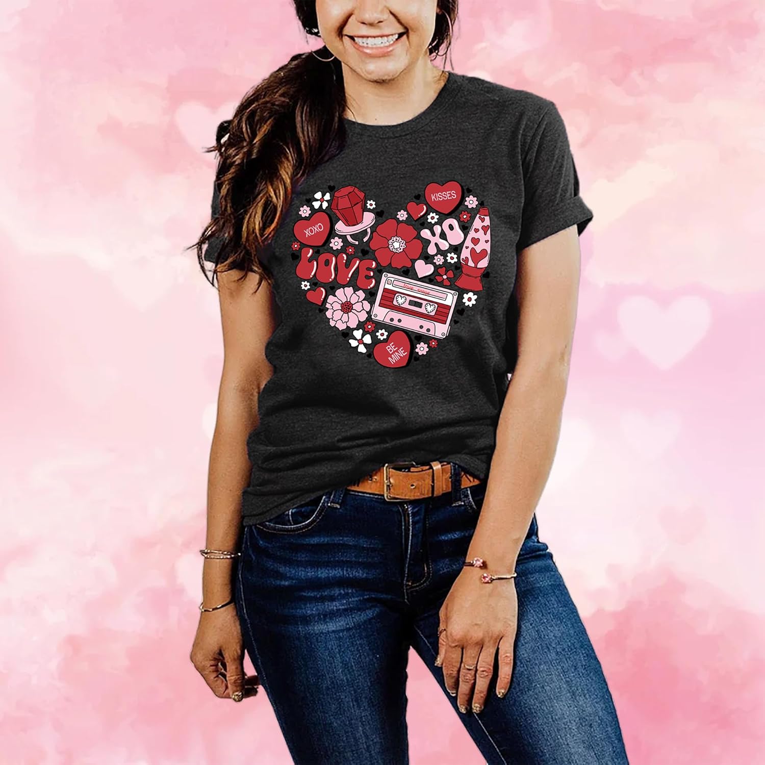 Valentine Shirts for Women Love Heart Graphic Tees Tops Cute Valentines Shirt Short Sleeve Tshirts - Image 5