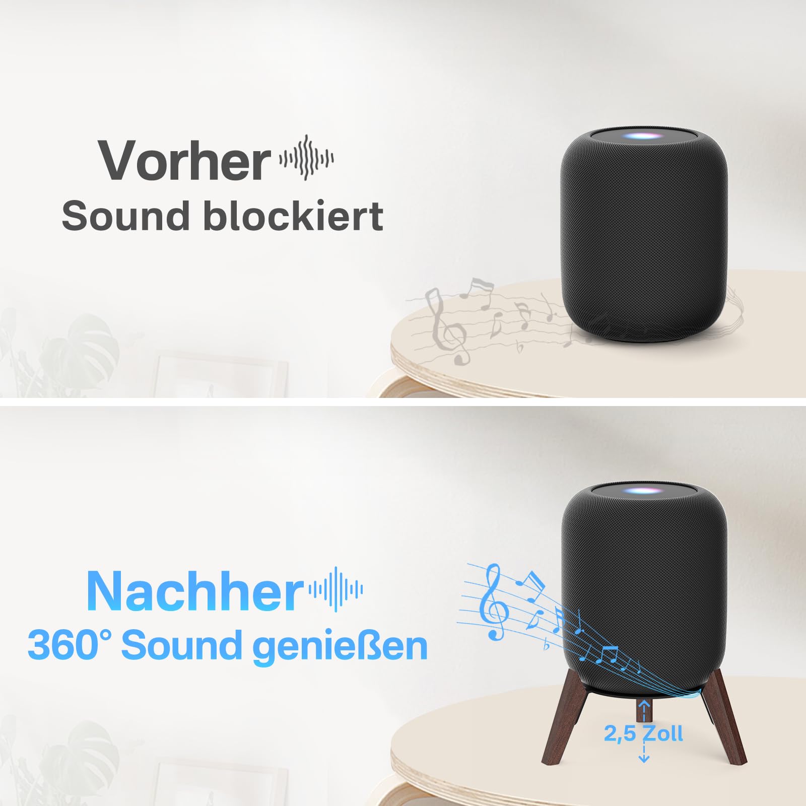 notiela Supporto da tavolo in legno nero per HomePod 1 e 2 - Supporto da scrivania in legno antiscivolo con design a tre zampe, compatibile con HomePod di prima e seconda generazione